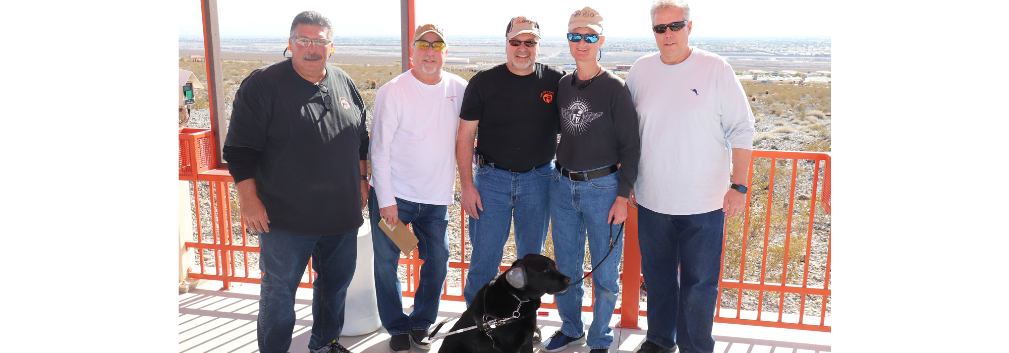 team, clay shoot, black lab, waiting